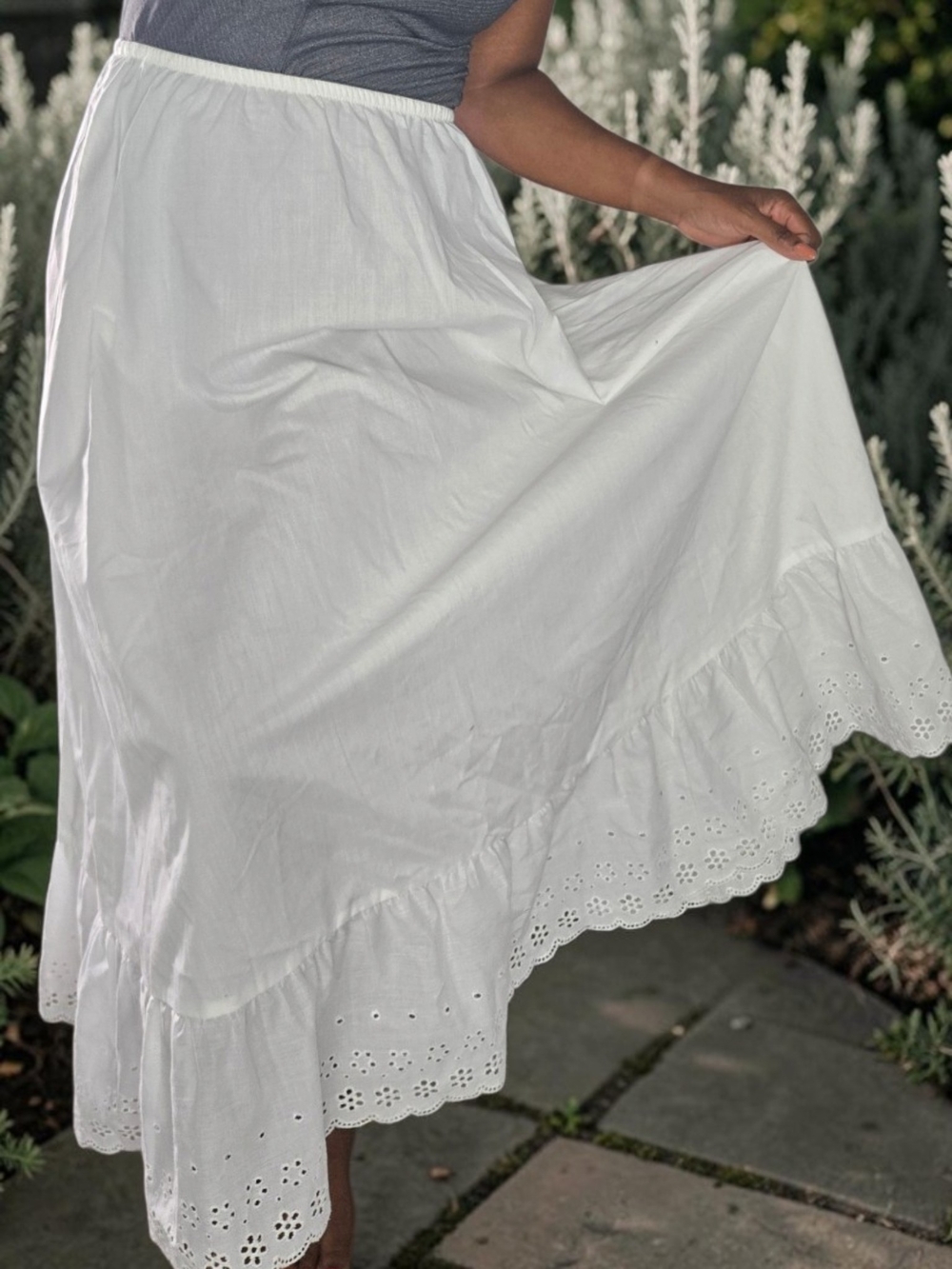 My Michelle Vintage White Prairie Skirt Eyelet Tiered A Line Flared Maxi Medium